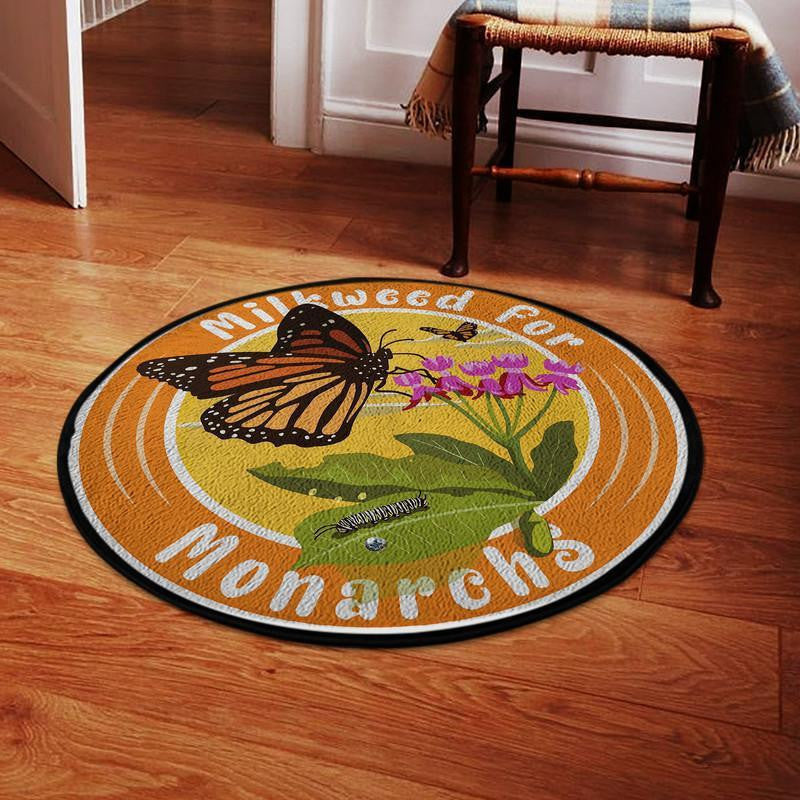 Railspirit Milkweed For Monarchs Garden Living Room Round Mat Circle Rug