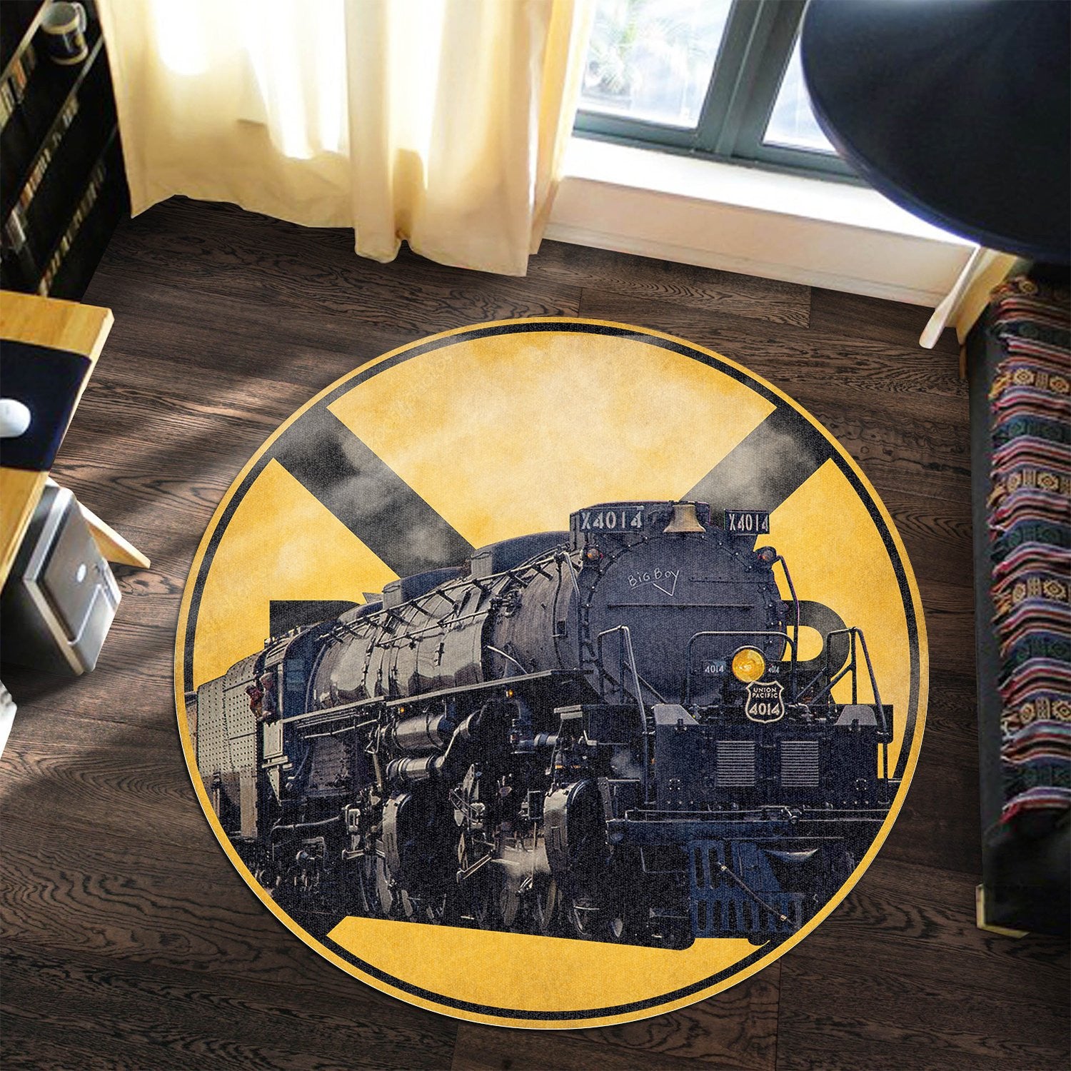 Railspirit Big Boy Railroad Crossing Round Mat Round Floor Mat Room Rugs Carpet Outdoor Rug Washable Rugs