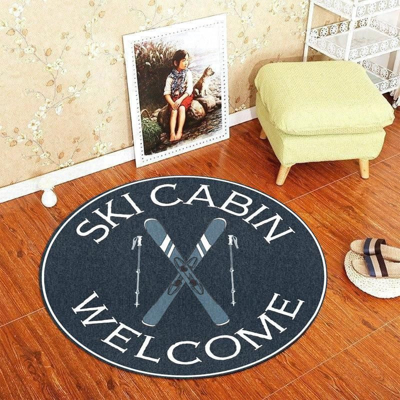 Railspirit Ski Cabin Welcome Living Room Round Mat Circle Rug