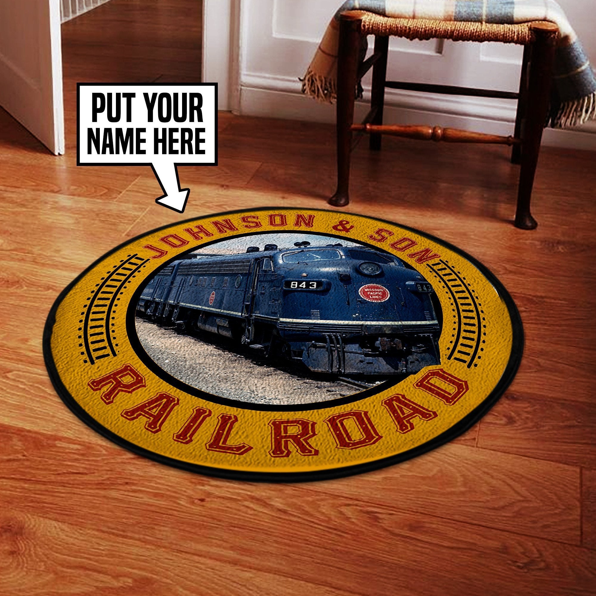 Railspirit Personalized Missouri Pacific Railroad Round Mat Round Floor Mat Room Rugs Carpet Outdoor Rug Washable Rugs