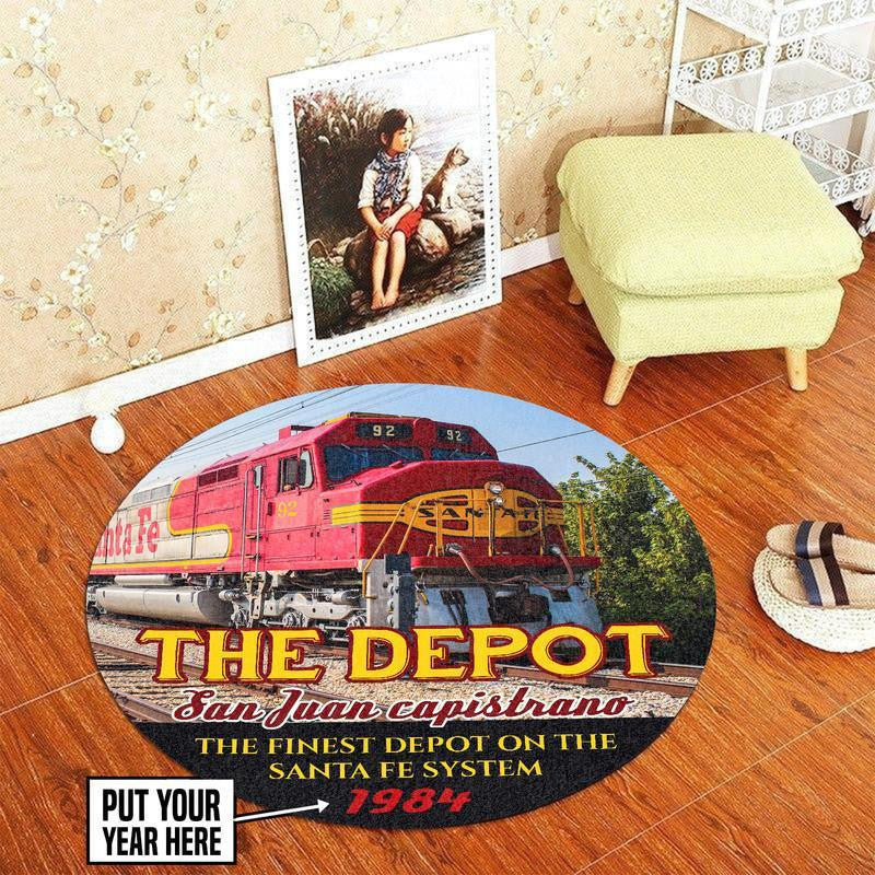 Railspirit Personalized Santa Fe Depot Railroad Round Mat Round Floor Mat Room Rugs Carpet Outdoor Rug Washable Rugs