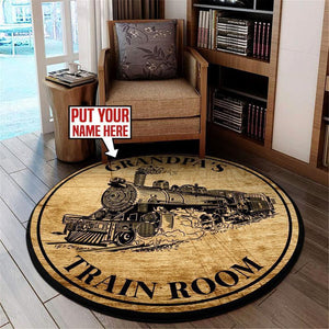 Railspirit Personalized Train Room Steam Locomotive Round Mat Round Floor Mat Room Rugs Carpet Outdoor Rug Washable Rugs