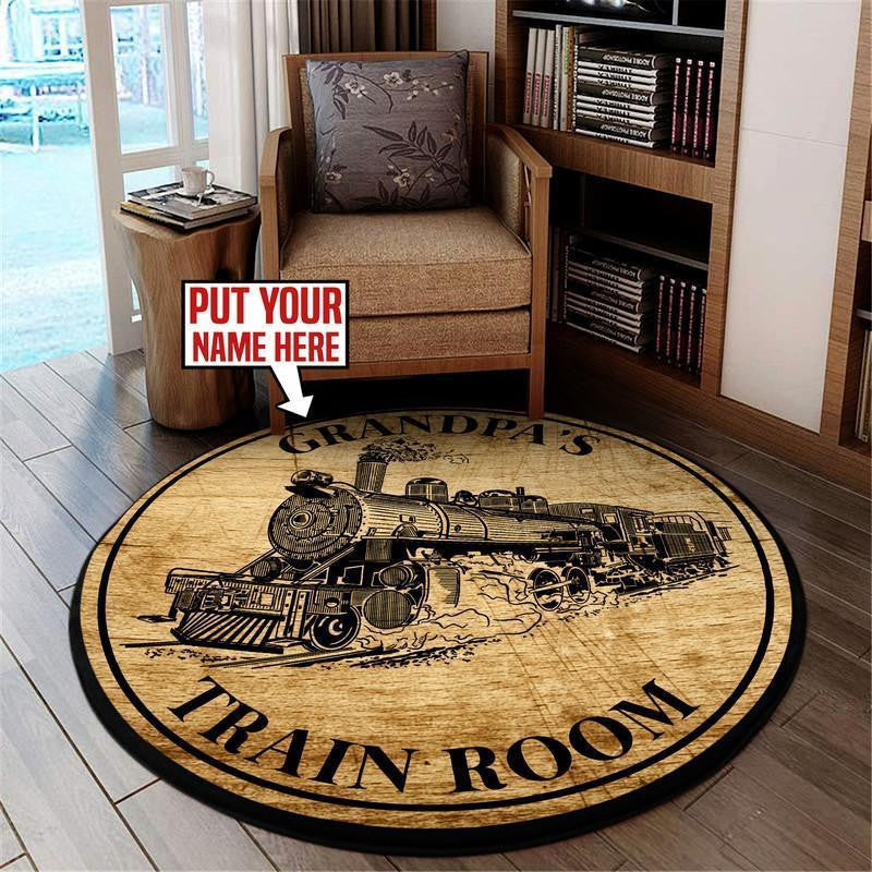 Railspirit Personalized Train Room Steam Locomotive Round Mat Round Floor Mat Room Rugs Carpet Outdoor Rug Washable Rugs