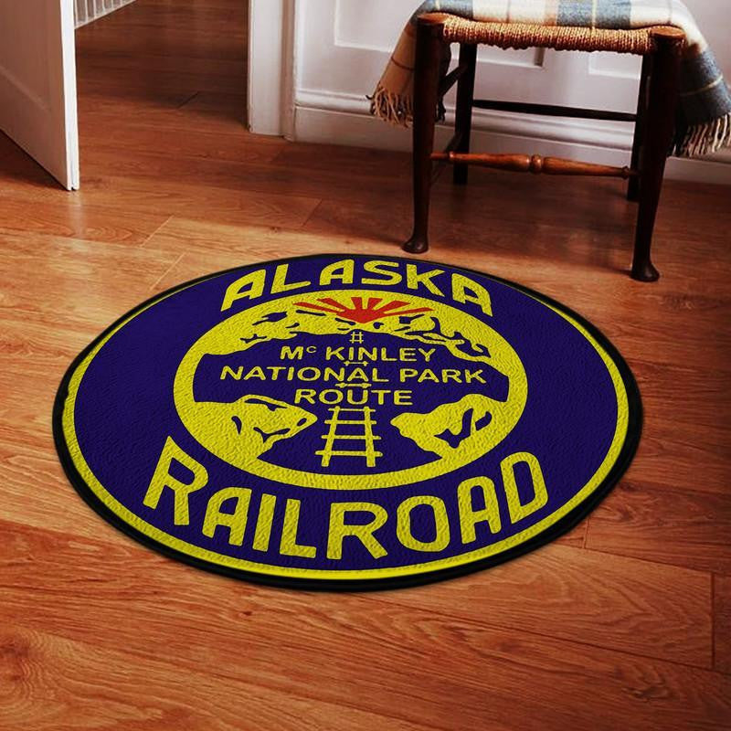 Railspirit Alaska Living Room Round Mat Alaska Mckinley Railroad Circle Rug