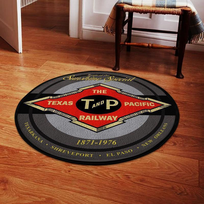 Railspirit Texaspacific Round Mat Texas & Pacific Railroad Round Floor Mat Room Rugs Carpet Outdoor Rug Washable Rugs