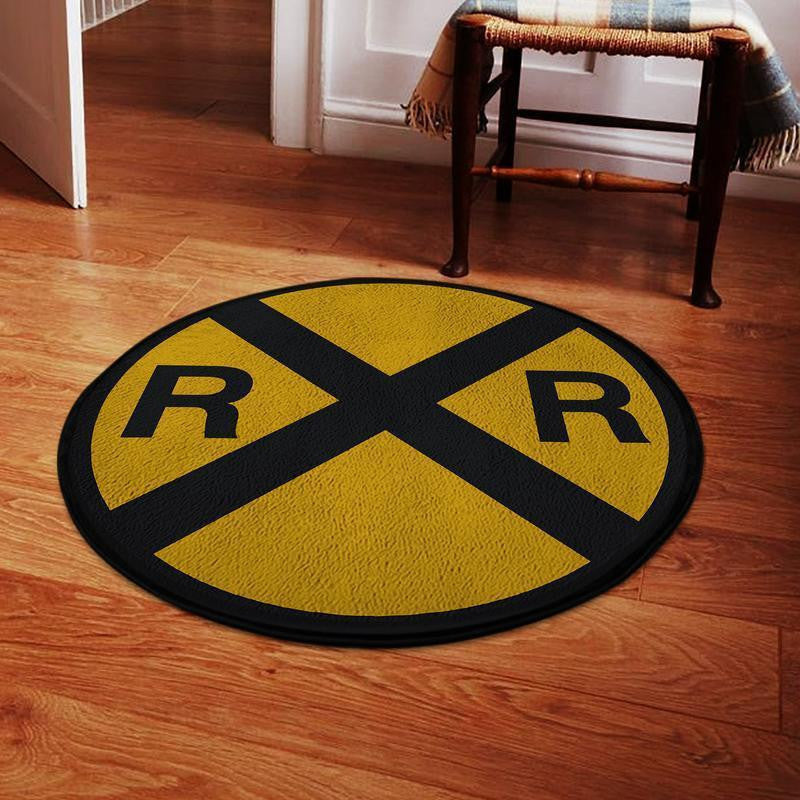 Railspirit Railway Living Room Round Mat Railroad Sign Circle Rug