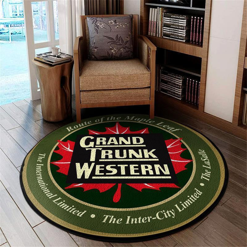 Railspirit Grandtrunk Round Mat Grand Trunk Western Railroad Round Floor Mat Room Rugs Carpet Outdoor Rug Washable Rugs
