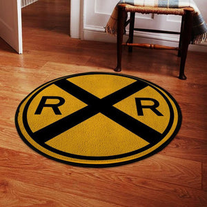 Railspirit Railway Living Room Round Mat Railway Crossing Circle Rug