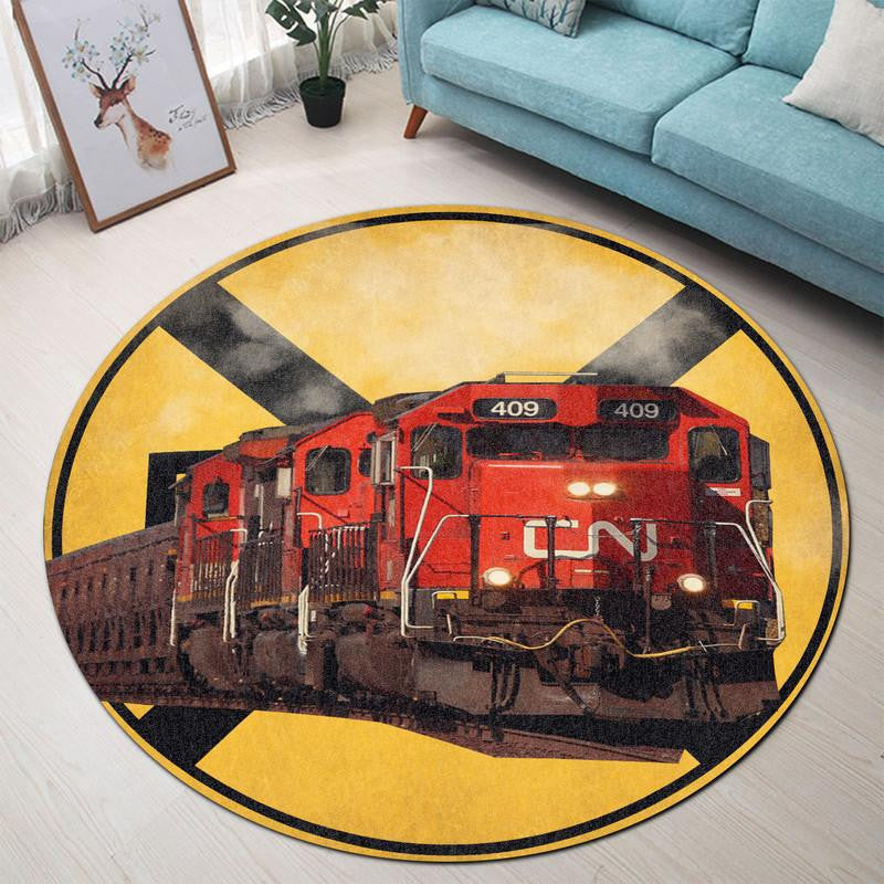 Railspirit Canadian National Railroad Crossing Round Mat Round Floor Mat Room Rugs Carpet Outdoor Rug Washable Rugs