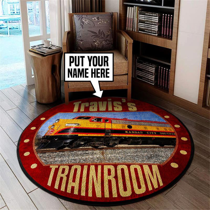 Railspirit Personalized Kcs Kansas City Southern Railroad Living Room Round Mat Circle Rug