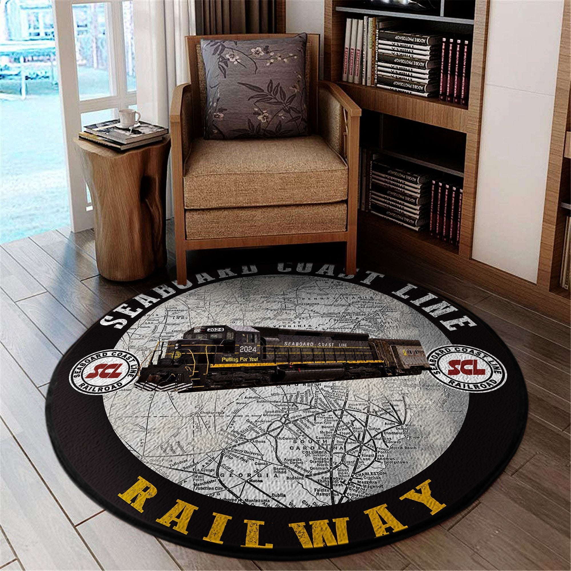 Railspirit Scl Seaboard Coast Line Railroad Round Mat Round Floor Mat Room Rugs Carpet Outdoor Rug Washable Rugs