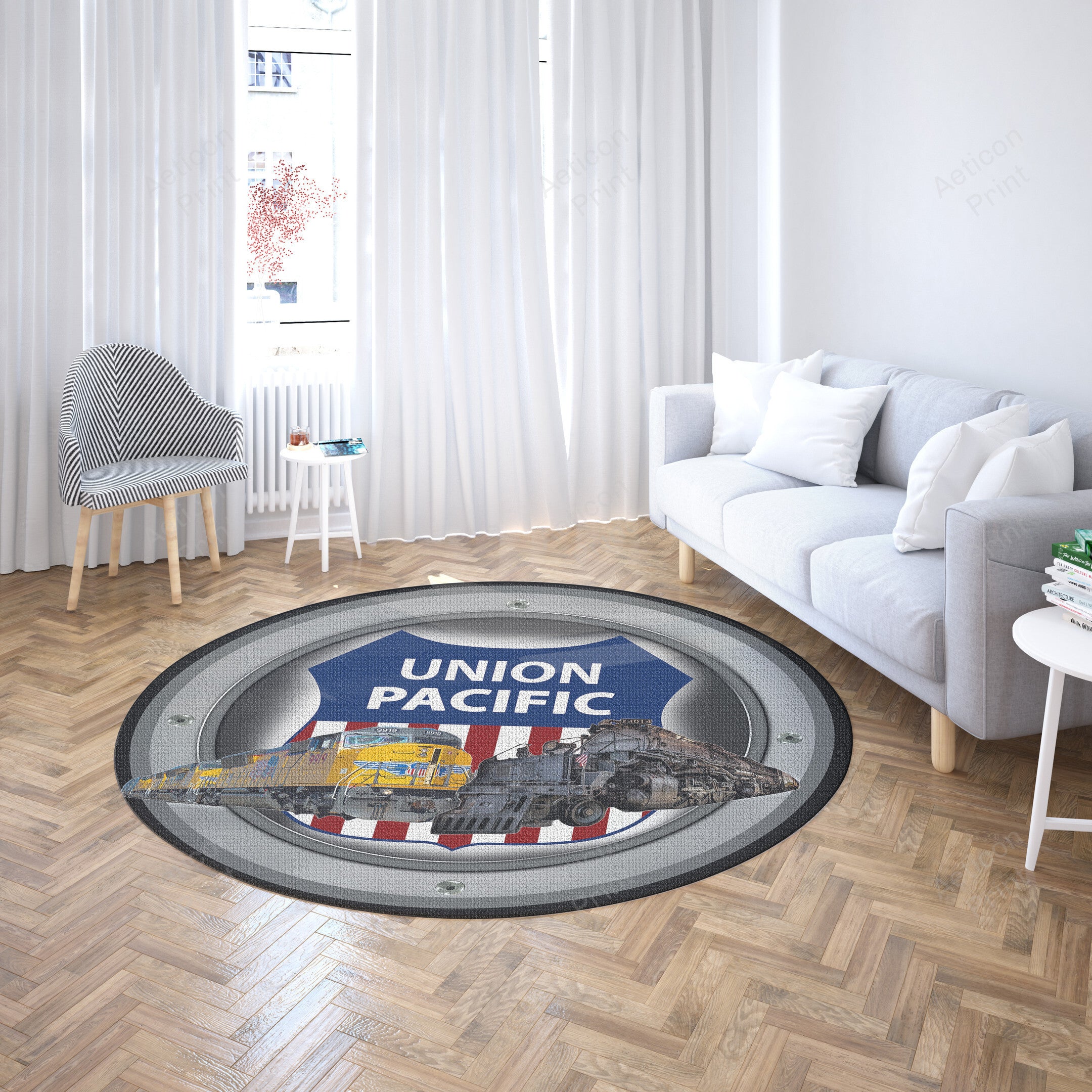Railspirit Union Pacific Railroad Round Rug Round Floor Mat Room Rugs Carpet Outdoor Rug Washable Rugs