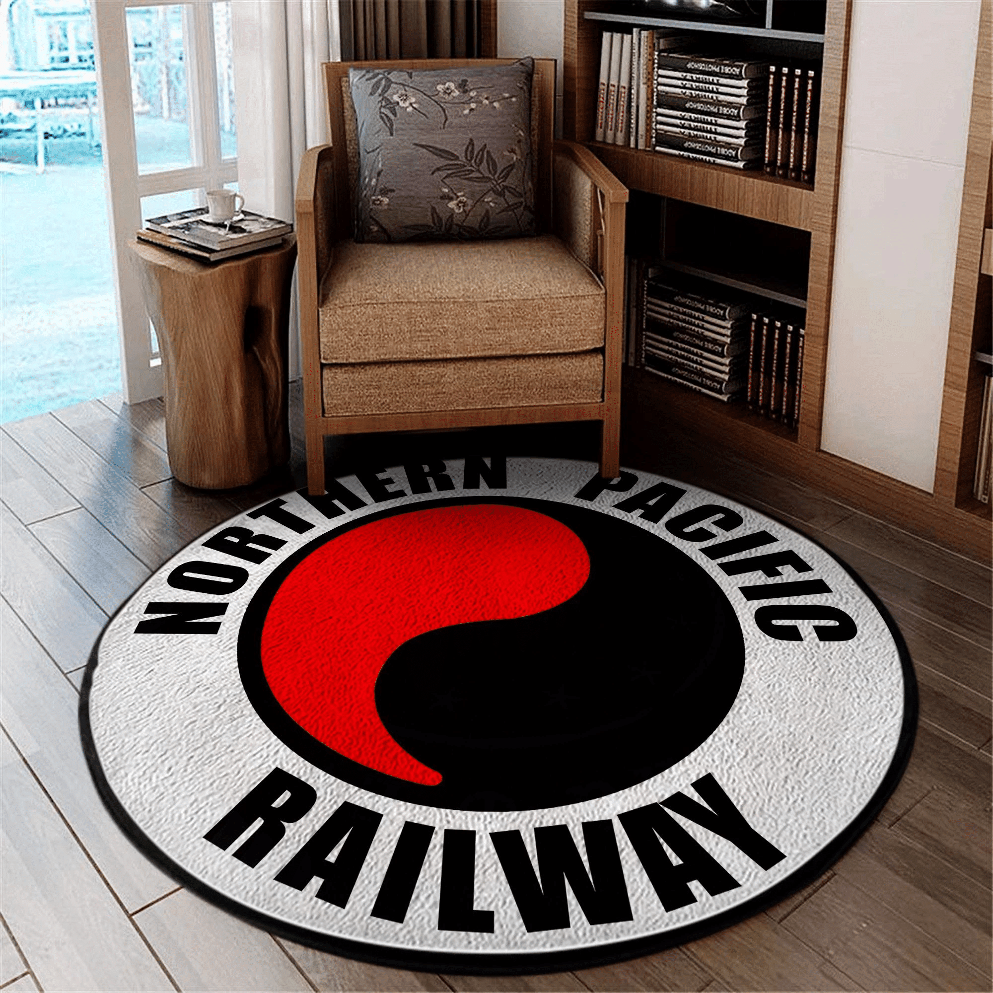 Railspirit Northern Living Room Round Mat Northern Pacific Railway Circle Rug