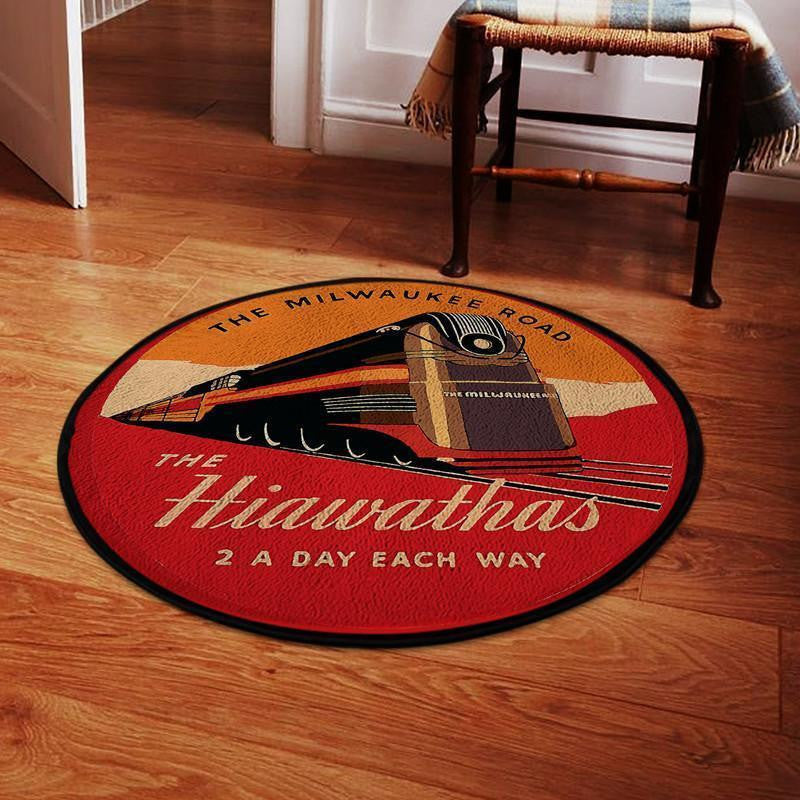 Railspirit Reproduction Hiawathas 2 A Day Railroad The Round Mat Round Floor Mat Room Rugs Carpet Outdoor Rug Washable Rugs