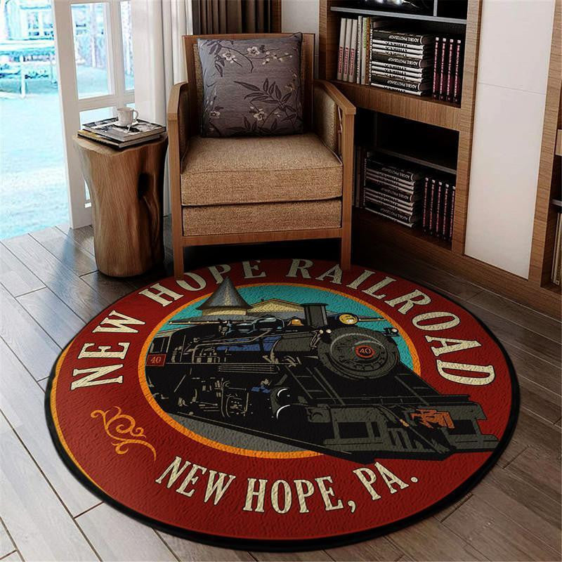 Railspirit New Hope Railroad Round Mat Round Floor Mat Room Rugs Carpet Outdoor Rug Washable Rugs