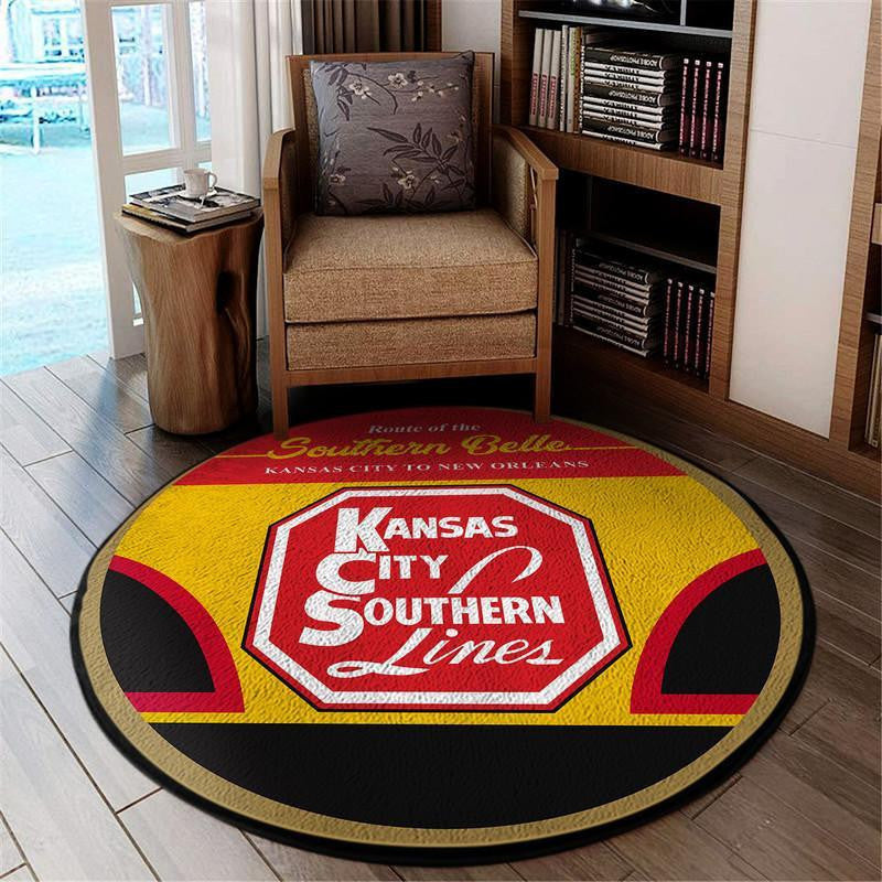 Railspirit Kansas Living Room Round Mat Kcs Kansas City Southern Railway Circle Rug