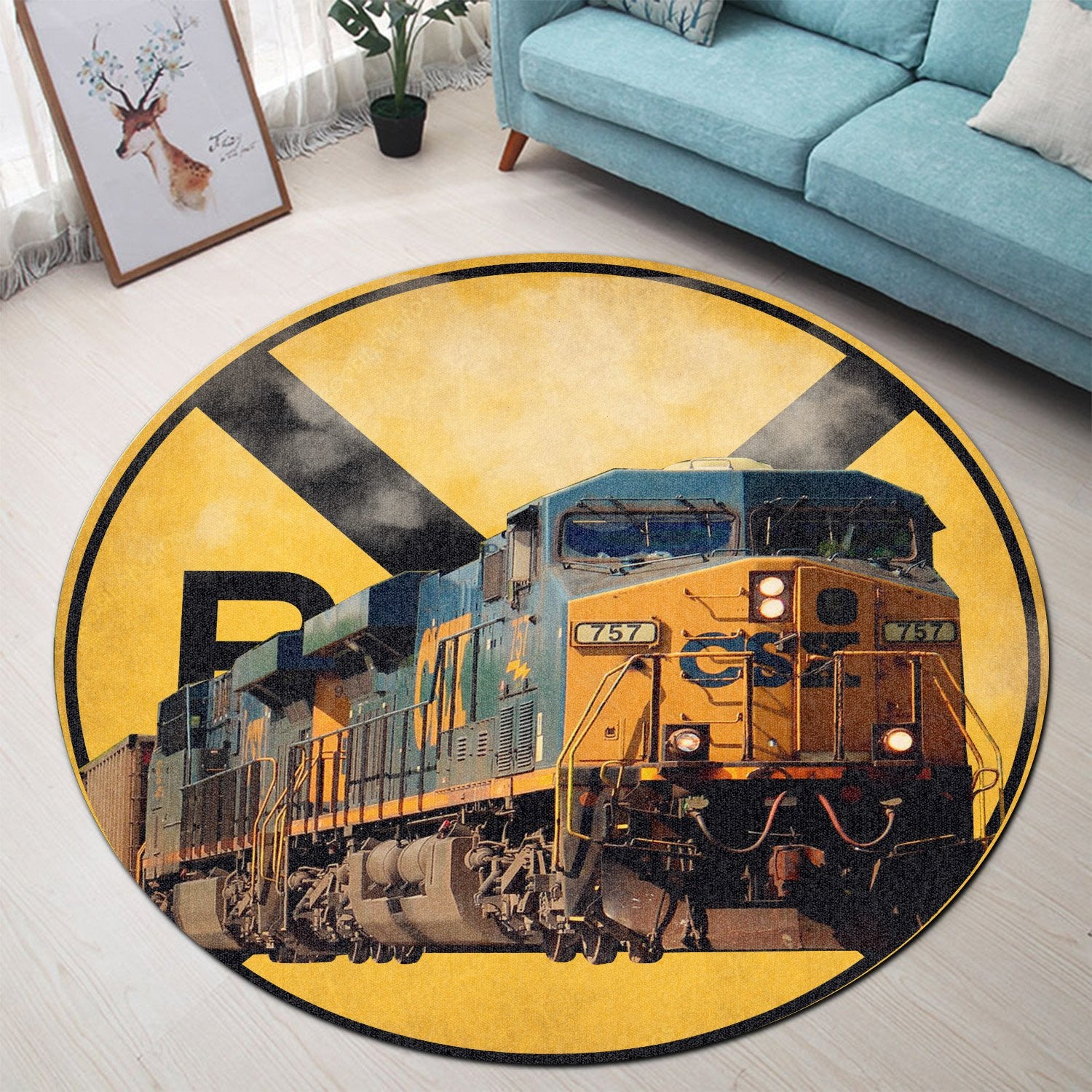Railspirit Csx Railroad Crossing Round Mat Round Floor Mat Room Rugs Carpet Outdoor Rug Washable Rugs