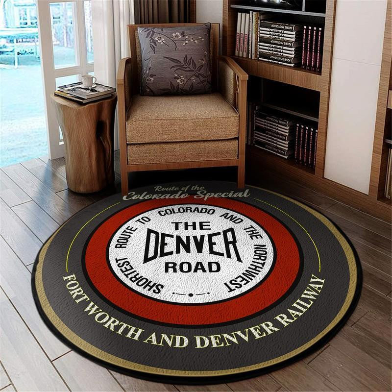 Railspirit Fwdrr Round Mat Fort Worth & Denver Railroad Round Floor Mat Room Rugs Carpet Outdoor Rug Washable Rugs