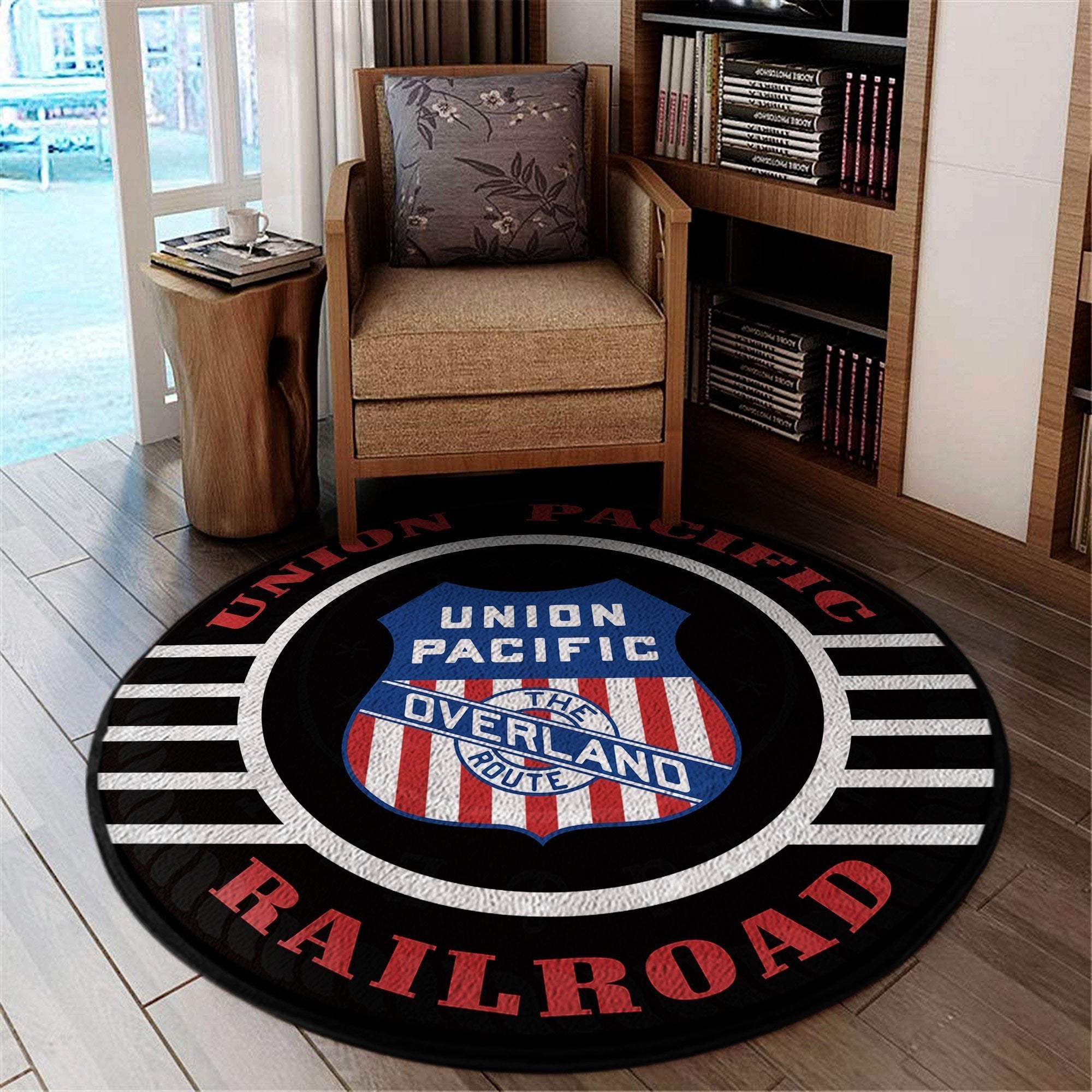 Railspirit Union Pacific Round Mat Union Pacific Overland 1912 Railroad Round Floor Mat Room Rugs Carpet Outdoor Rug Washable Rugs