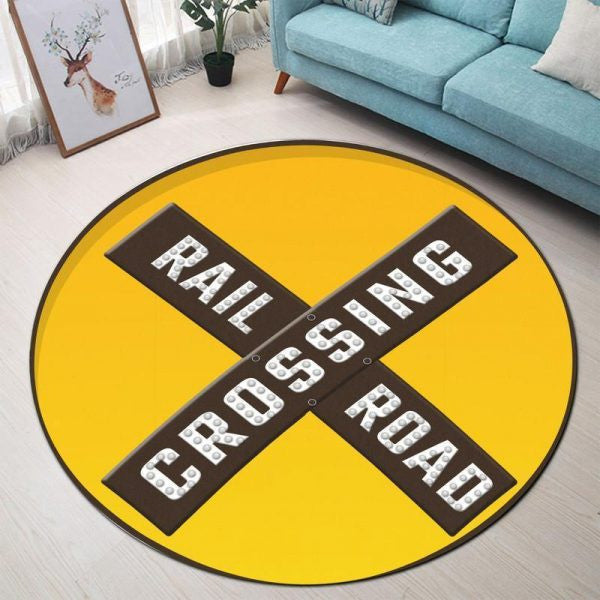 Railspirit Railroad Crossing Round Mat Round Floor Mat Room Rugs Carpet Outdoor Rug Washable Rugs
