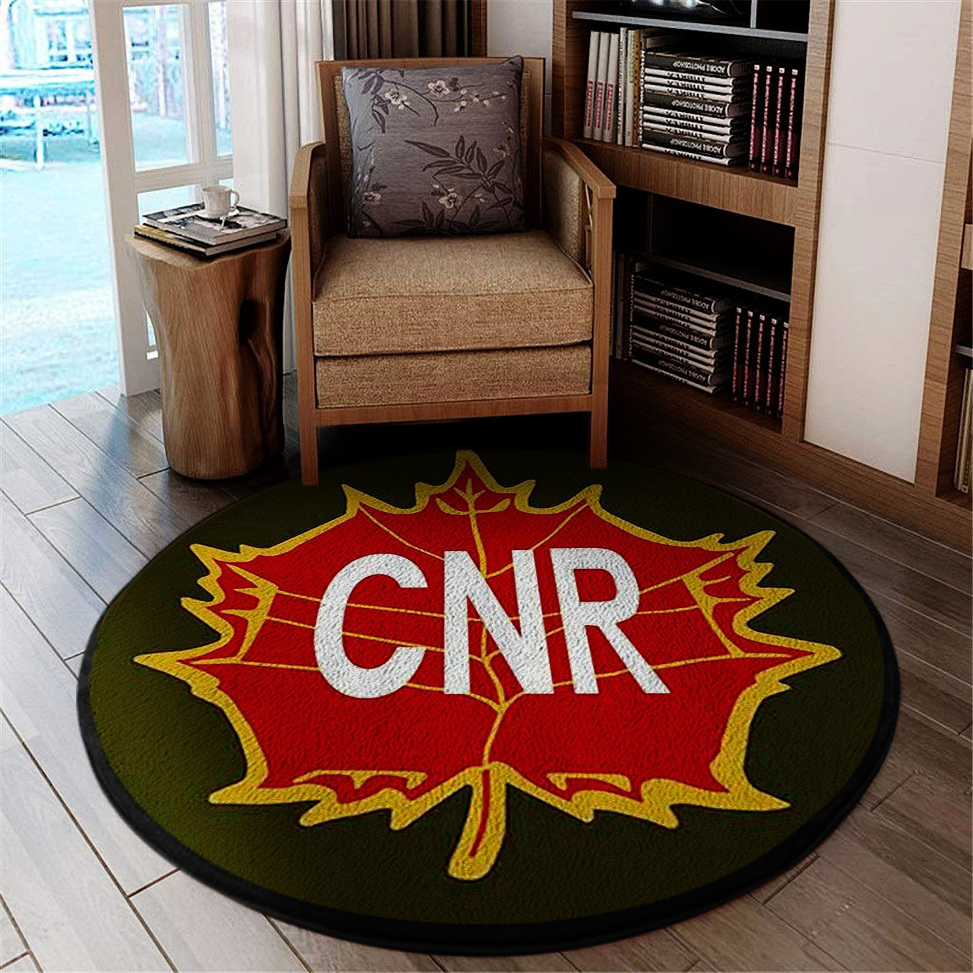 Railspirit Vintage Style Round Floor Mat Room Rugs Carpet Canadian National Railway Railroad Round Mat Round Floor Mat Room Rugs