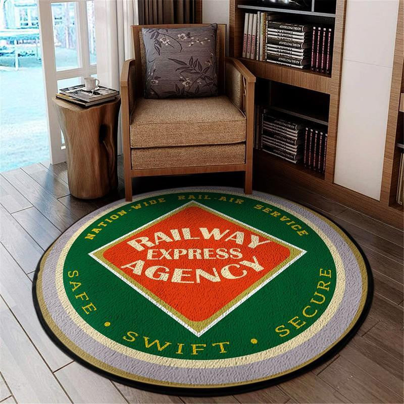 Railspirit Rearr Living Room Round Mat Railway Express Agency Railroad Circle Rug