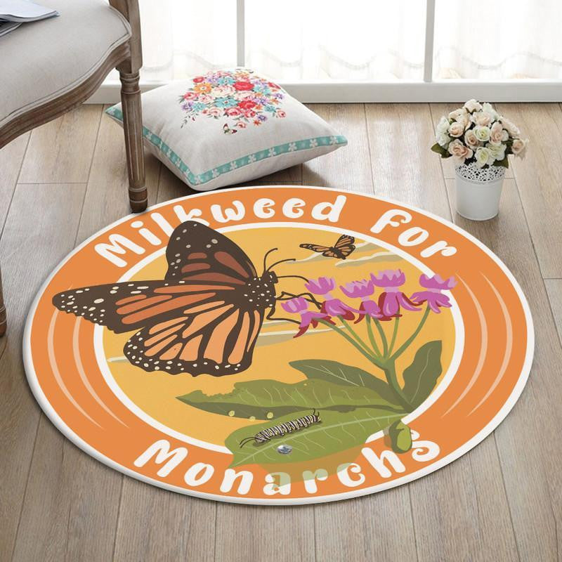 Railspirit Milkweed For Monarchs Garden Living Room Round Mat Circle Rug