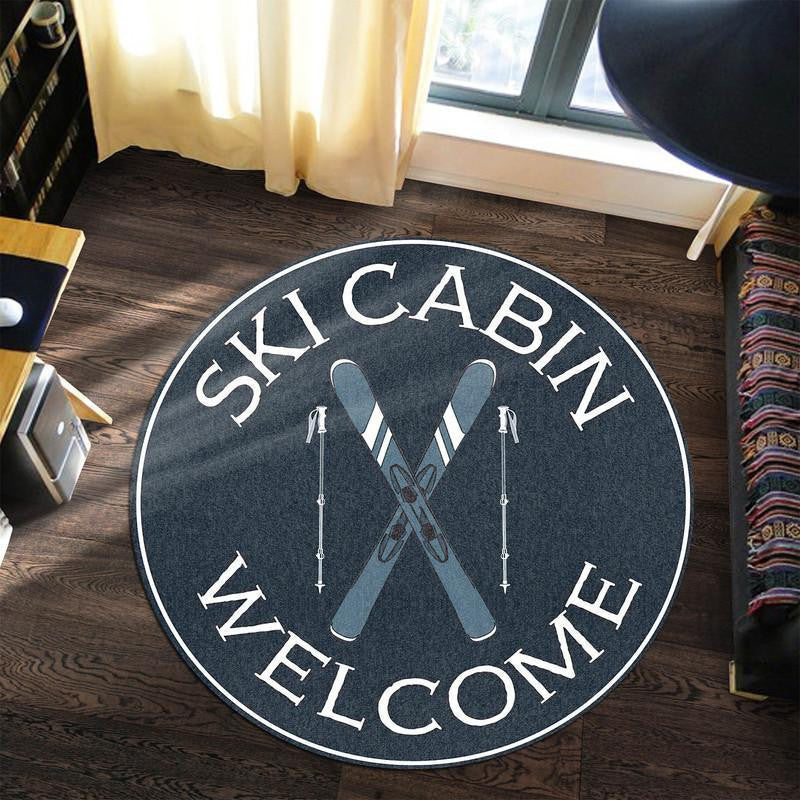Railspirit Ski Cabin Welcome Living Room Round Mat Circle Rug