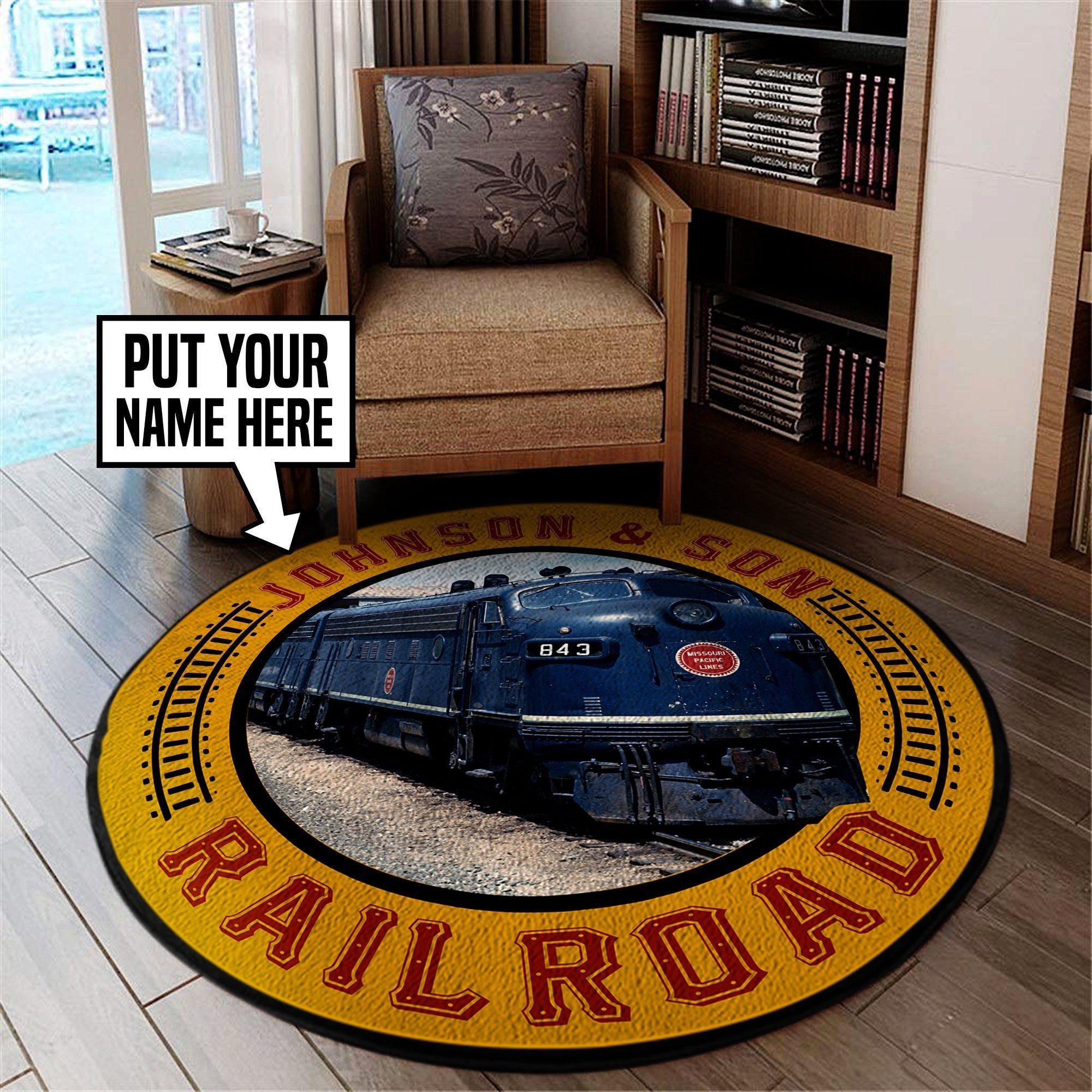 Railspirit Personalized Missouri Pacific Railroad Round Mat Round Floor Mat Room Rugs Carpet Outdoor Rug Washable Rugs