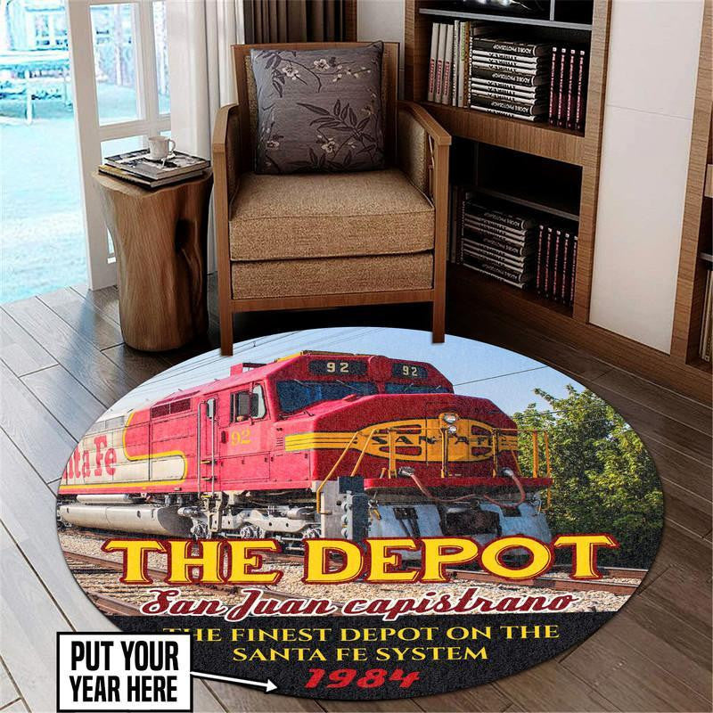 Railspirit Personalized Santa Fe Depot Railroad Round Mat Round Floor Mat Room Rugs Carpet Outdoor Rug Washable Rugs