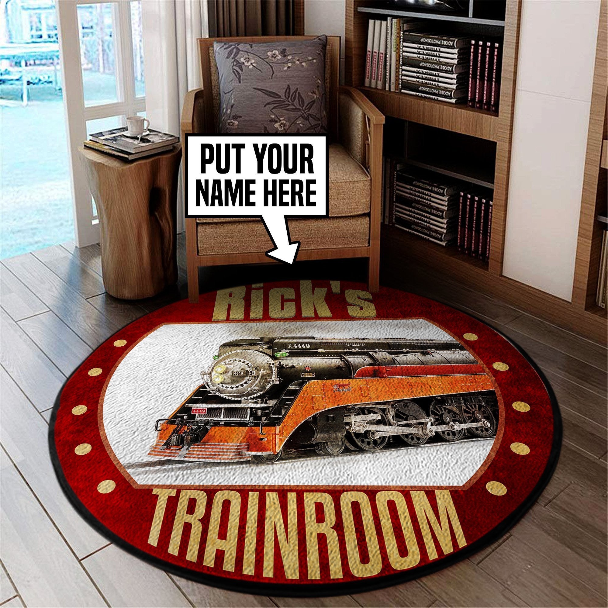 Railspirit Personalized Sp Southern Pacific Line Steam Locomotive The Coast Daylight Train Round Mat Round Floor Mat Room Rugs