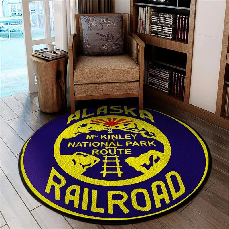 Railspirit Alaska Living Room Round Mat Alaska Mckinley Railroad Circle Rug