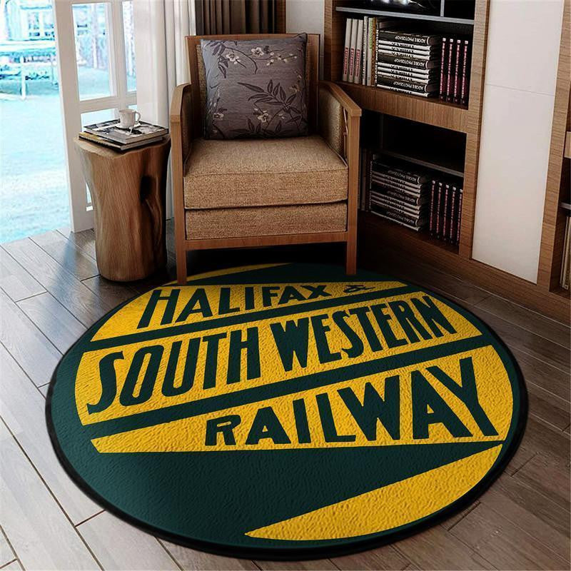 Railspirit Distressed Halifax South Western Railroad Round Mat Round Floor Mat Room Rugs Carpet Outdoor Rug Washable Rugs
