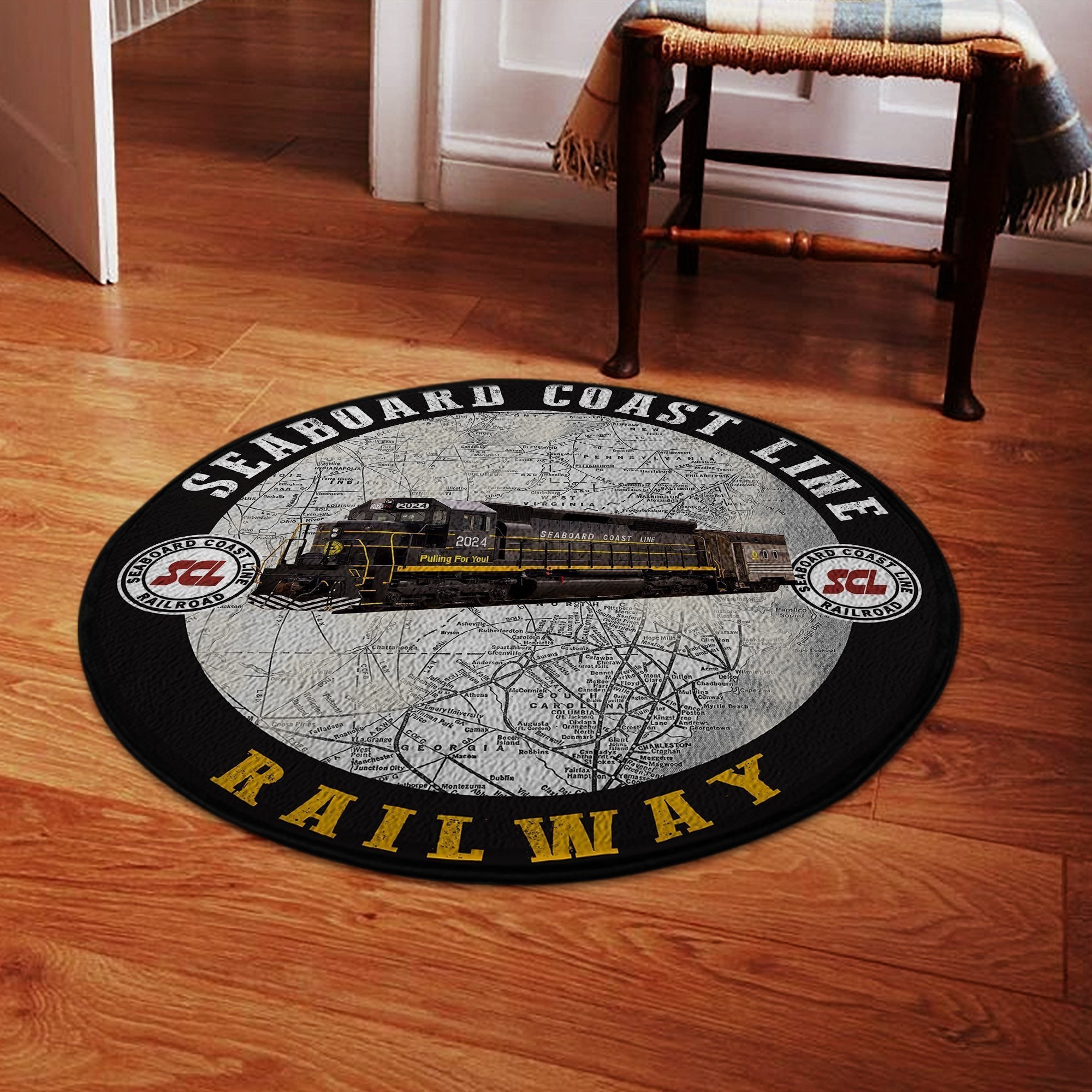 Railspirit Scl Seaboard Coast Line Railroad Round Mat Round Floor Mat Room Rugs Carpet Outdoor Rug Washable Rugs