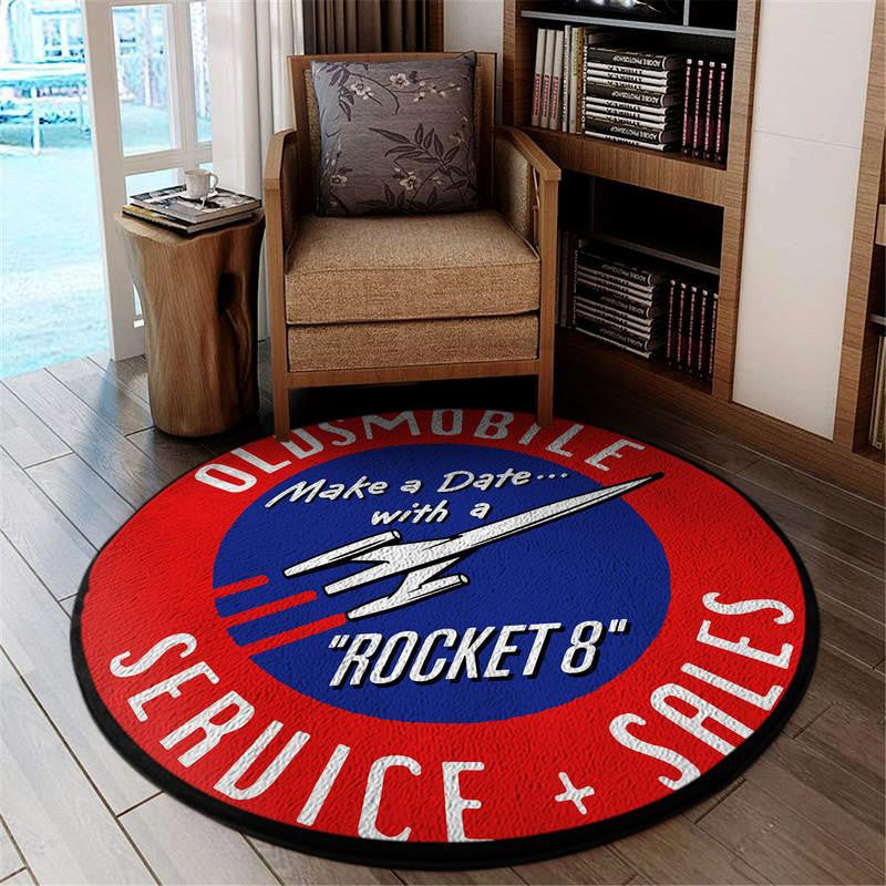 Railspirit Oldsmobile Rocket 8 Service And Sales Round Living Room Round Mat Circle Rug