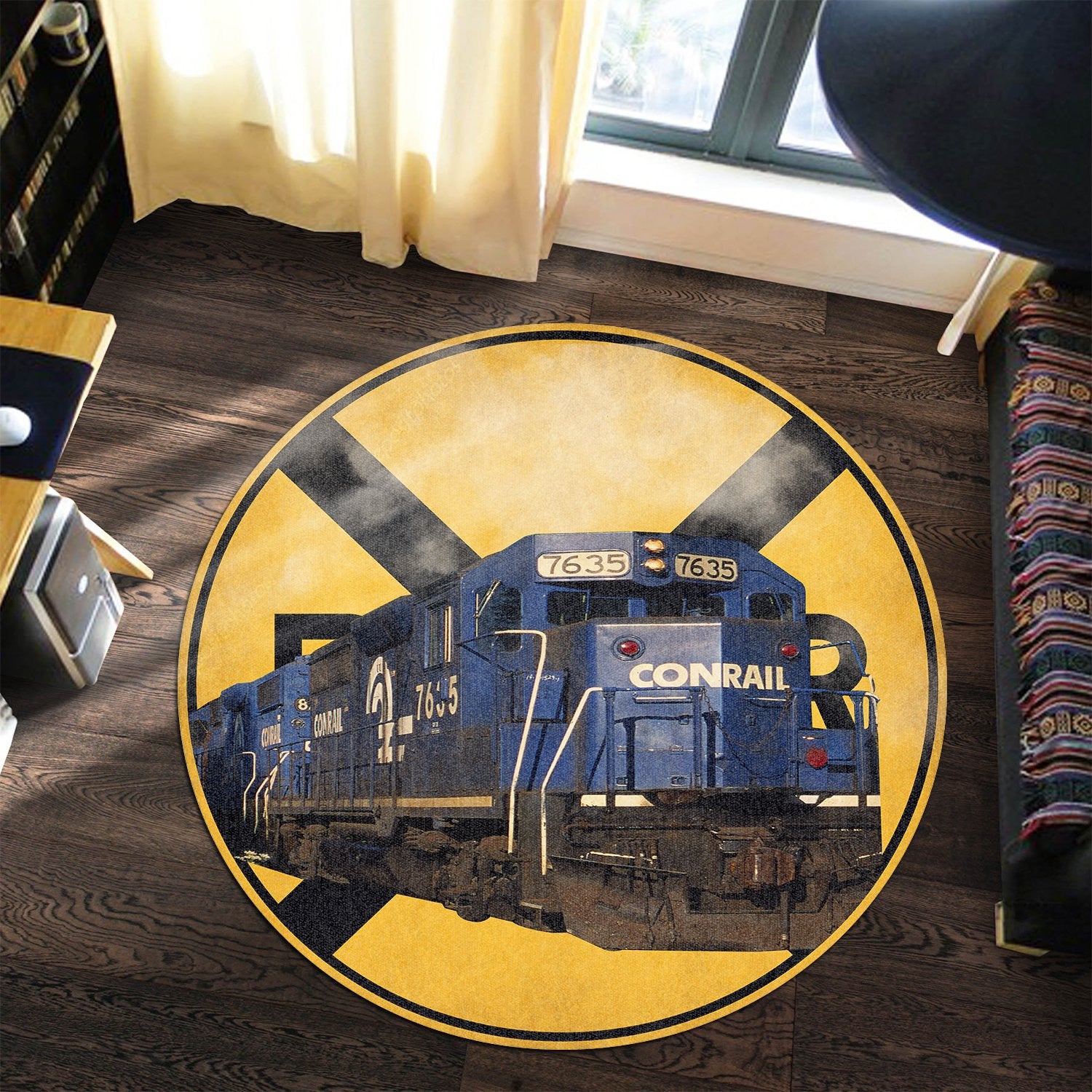 Railspirit Conrail Railroad Crossing Round Mat Round Floor Mat Room Rugs Carpet Outdoor Rug Washable Rugs