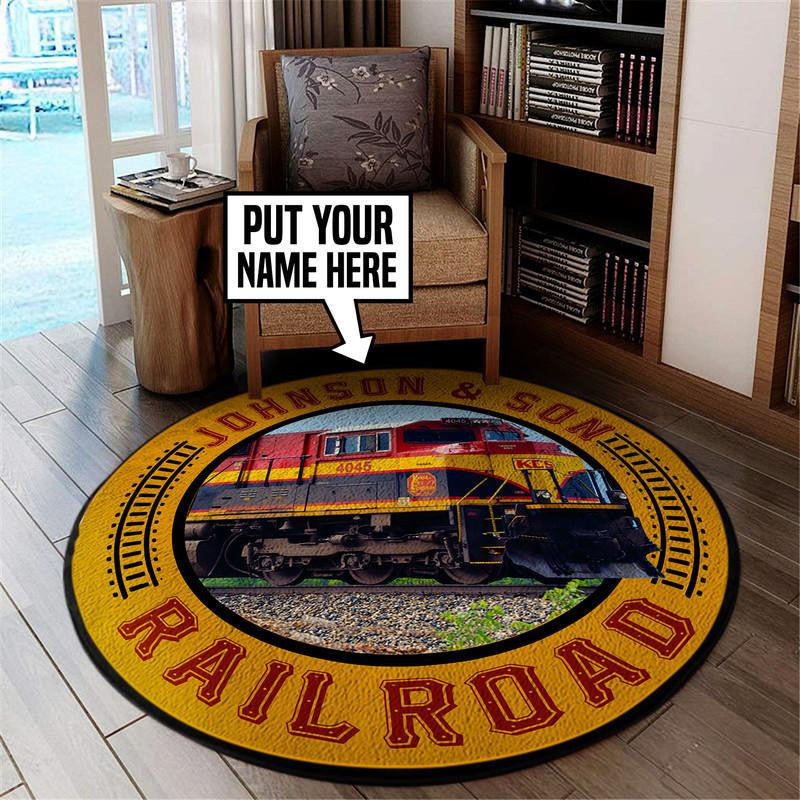 Railspirit Personalized Kcs Kansas City Southern Railroad Living Room Round Mat Circle Rug