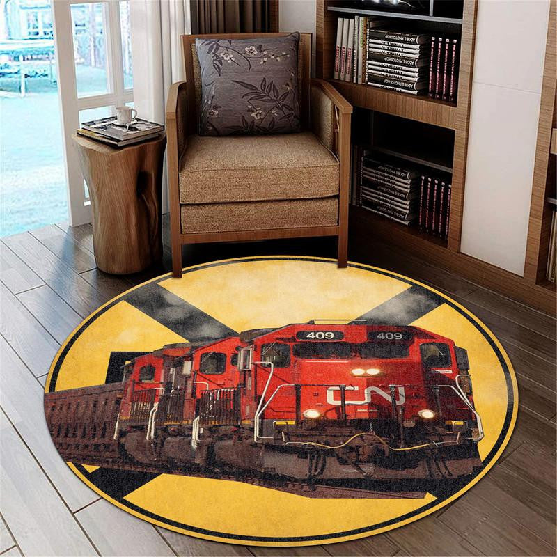 Railspirit Canadian National Railroad Crossing Round Mat Round Floor Mat Room Rugs Carpet Outdoor Rug Washable Rugs