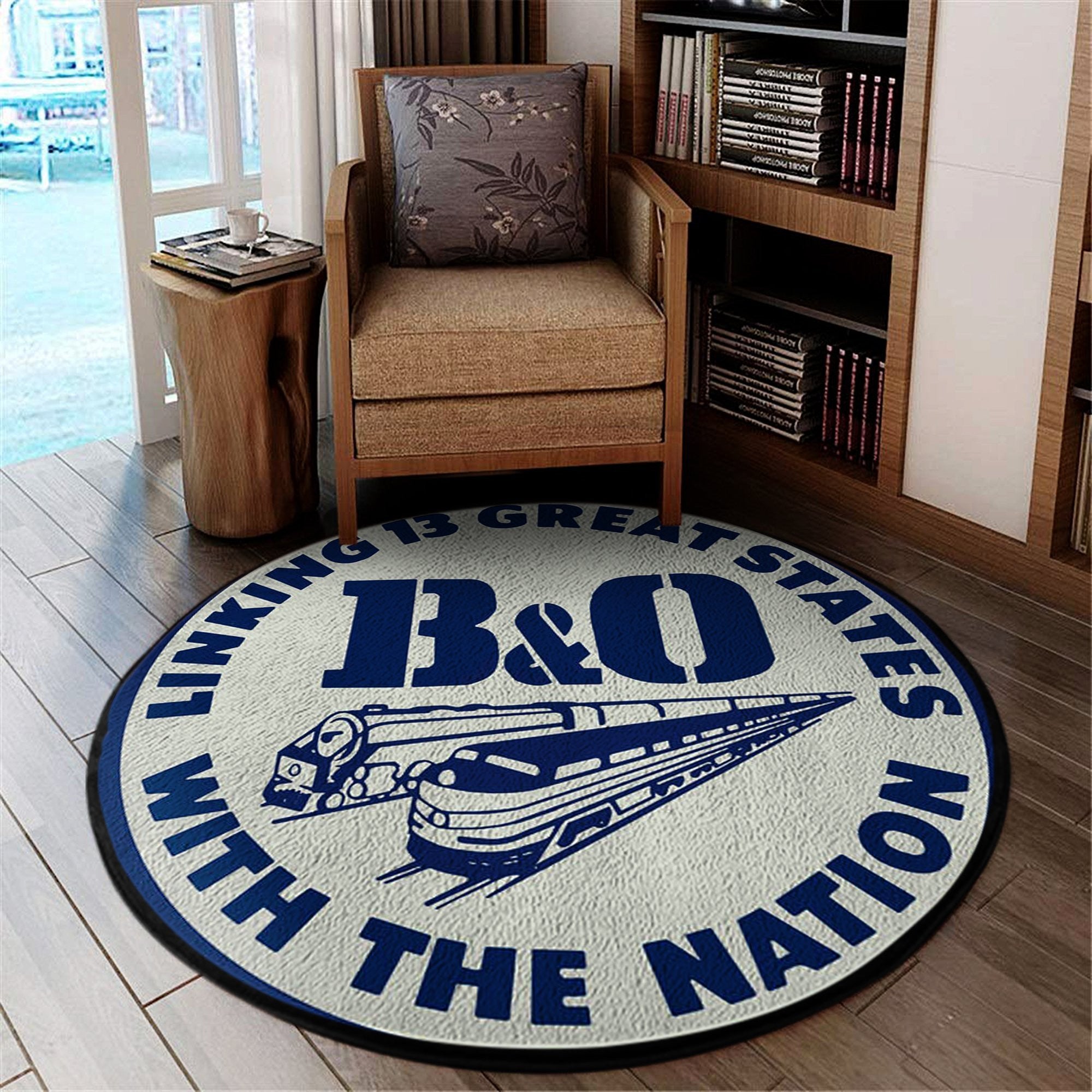 Railspirit B&O Great States Railroad Round Mat Round Floor Mat Room Rugs Carpet Outdoor Rug Washable Rugs