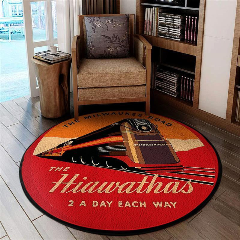 Railspirit Reproduction Hiawathas 2 A Day Railroad | The Milwaukee Road Living Room Round Mat Circle Rug