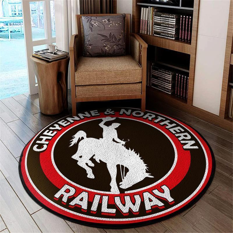 Railspirit Cnrr Round Mat Cheyenne & Northern Railway Round Floor Mat Room Rugs Carpet Outdoor Rug Washable Rugs