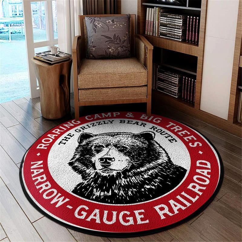 Railspirit Grizzly Round Mat Roaring Camp And Big Trees Narrowround Floor Mat Room Rugs Carpetgauge Railroad The Grizzly Bear Route Round Floor Mat Room Rugs