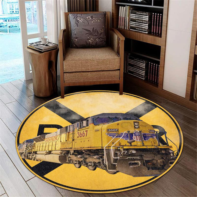 Railspirit Union Pacific Up Railroad Crossing Round Mat Round Floor Mat Room Rugs Carpet Outdoor Rug Washable Rugs