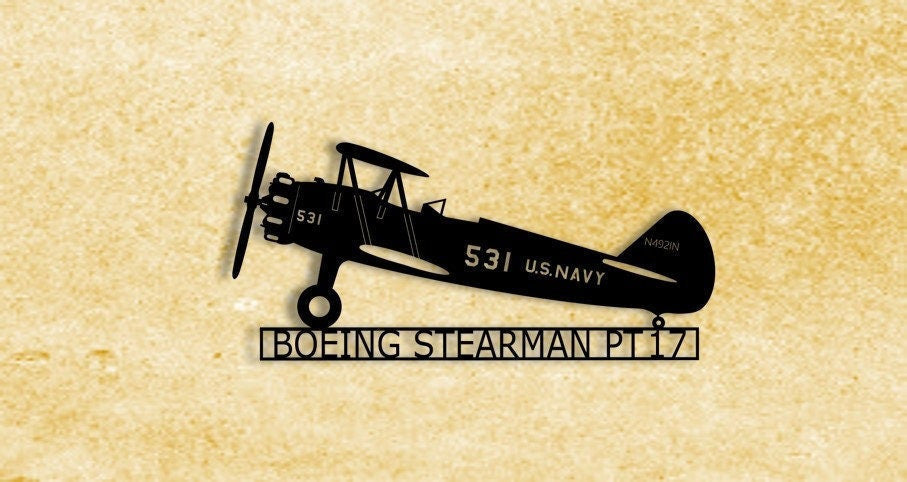 Railspirit Boeing Stearman Biplane Pt17 Military Aircraft Trainer Metal Sign Cut Metal Sign Wall Decor