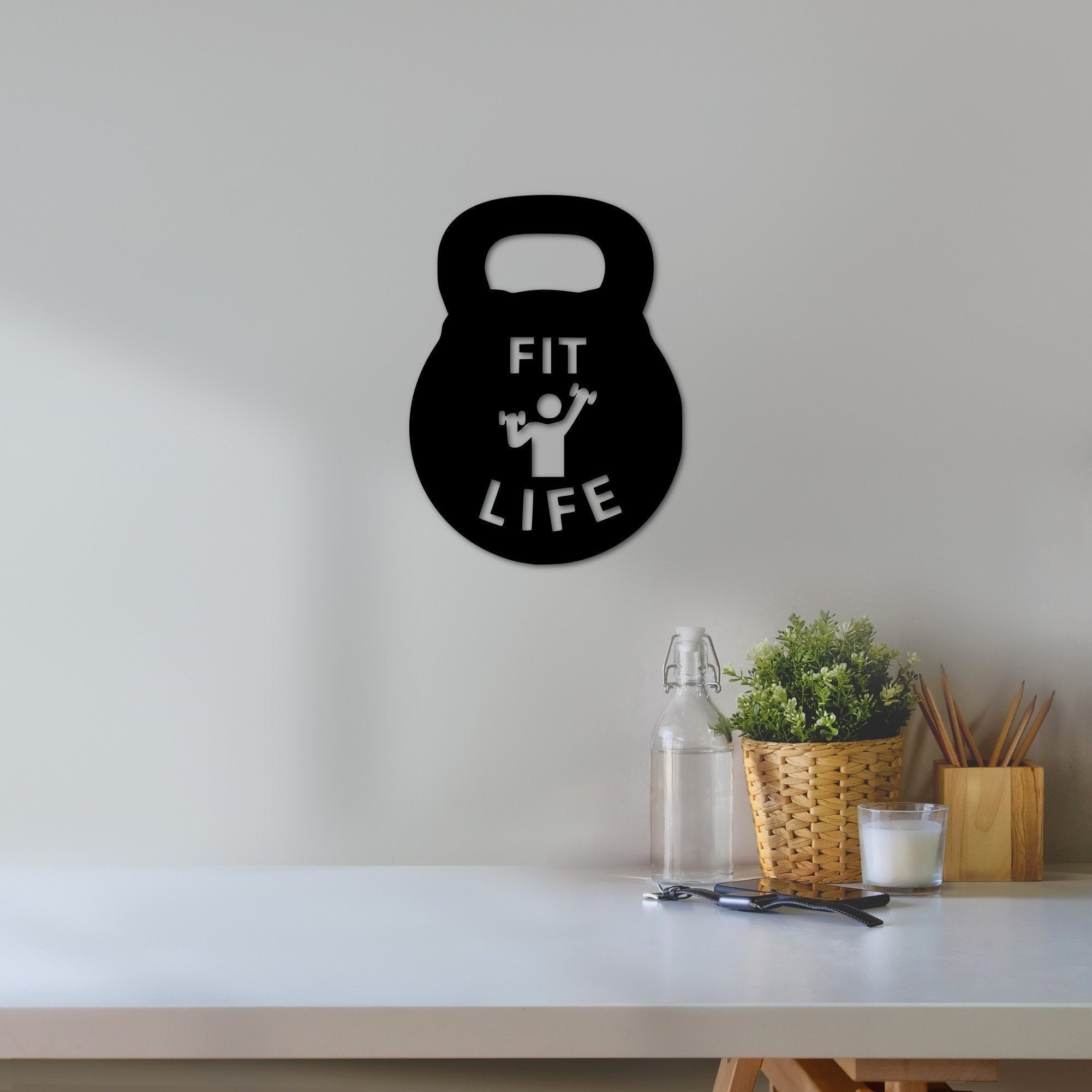 Railspirit Gym Sign Fit Life Metal Kettle Bell Sign Home Gym Decor Custom Metal Sign Personal Trainer Gift Idea Gym Art