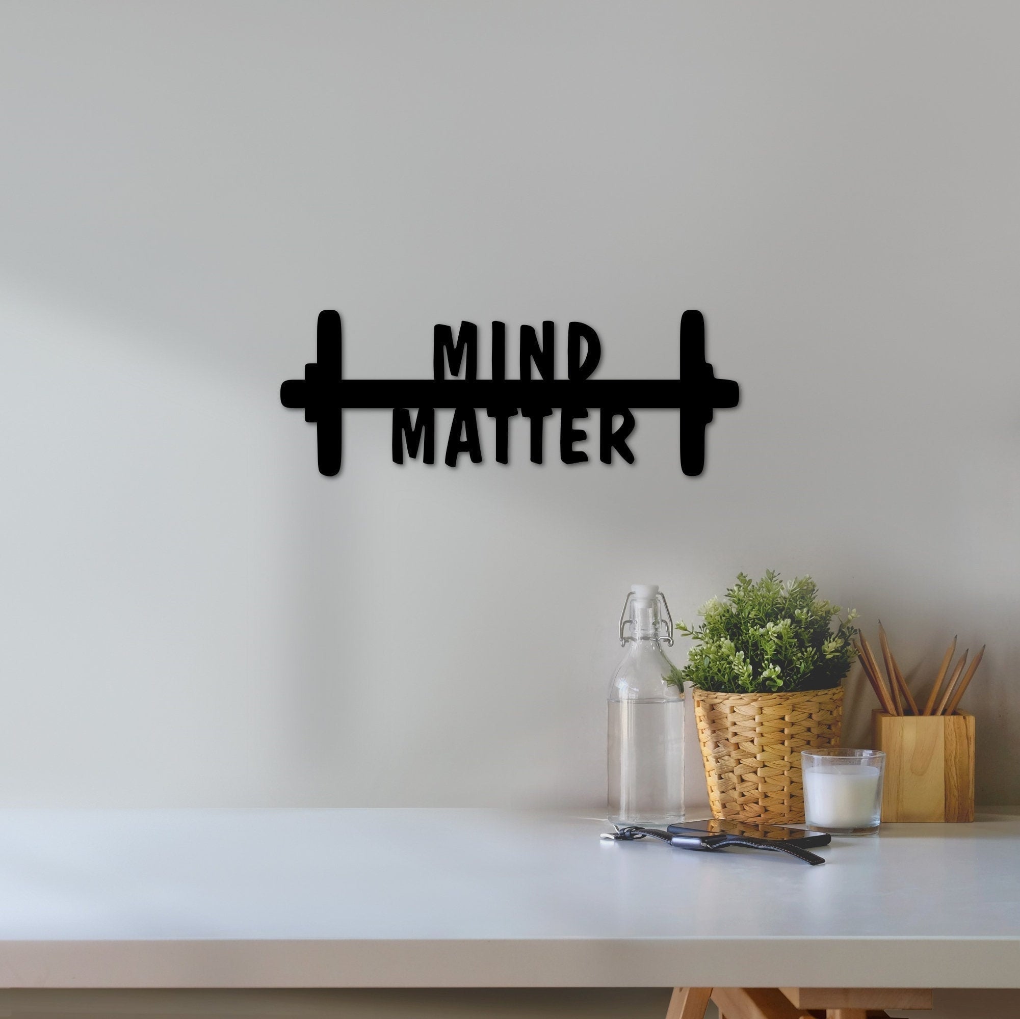 Railspirit Mind Over Matter Gym Motivational Sign Home Gym Wall Decor Gym Sign Metal Cutouts Workout Motivation Trainer Gift