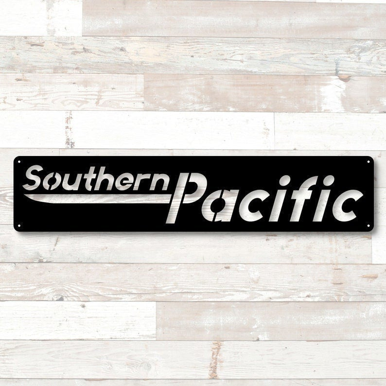 Railspirit Southern Pacific Logo Metal Sign Speed Lettering Logo Train Logo Sign Railroad Sign Model Railroad Sign Train Room Decoration