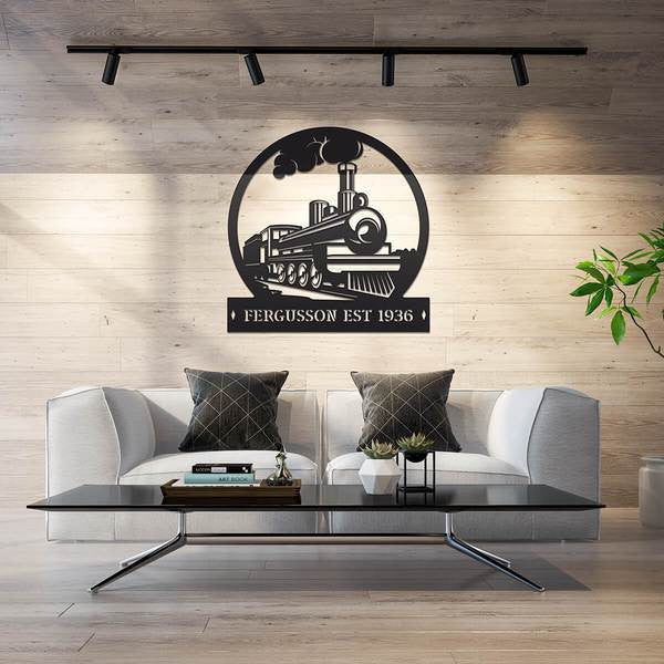 Railspirit Steam Train Monogram Cut Metal Sign Metal House Sign