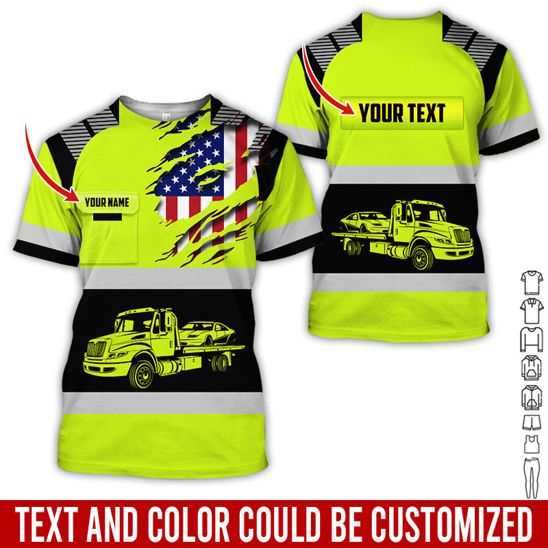 Custom Name Love Tow Truck Shirt, Personalized Mechanic Uniform Gift