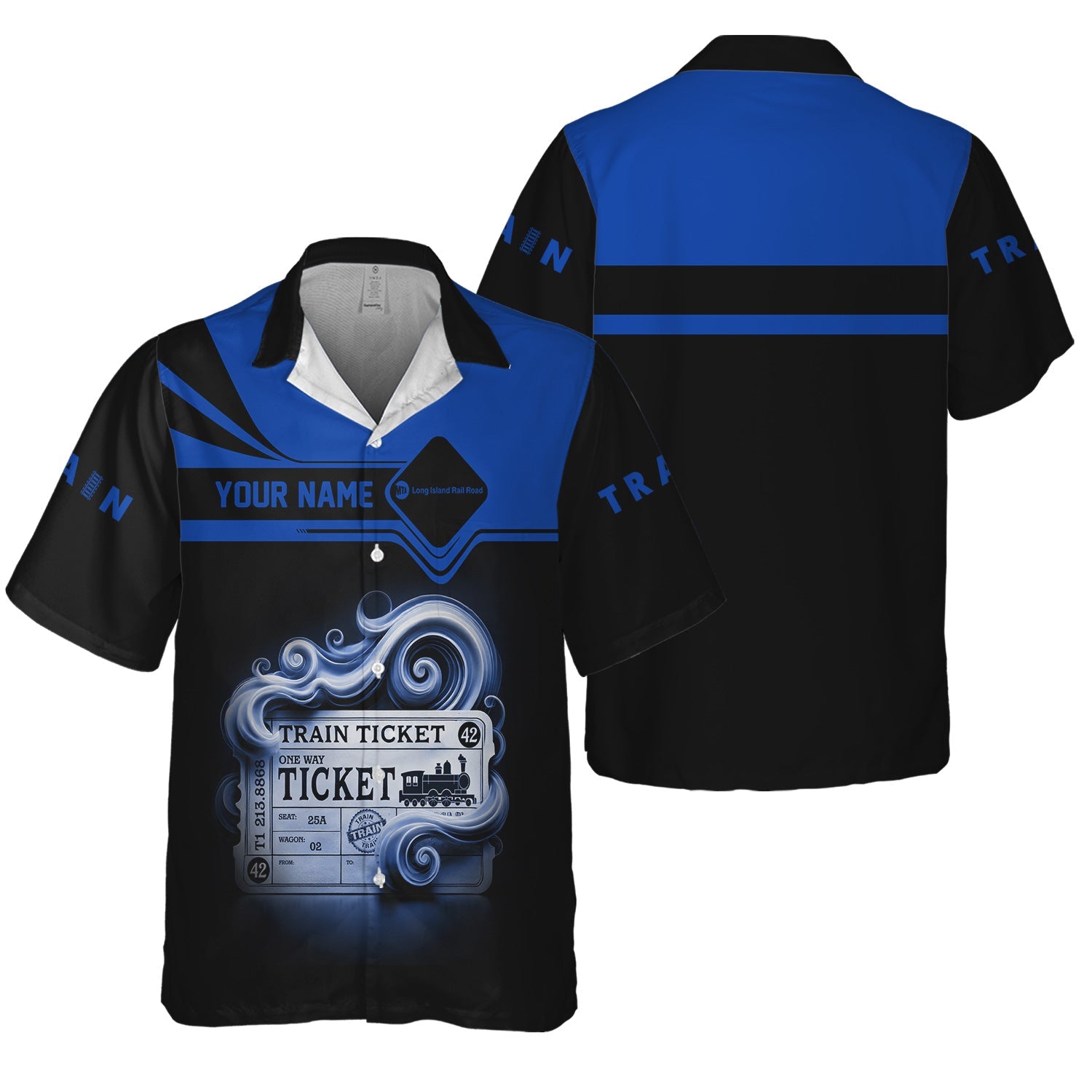 Railspirit Personalized Long Island Railroad Hawaiian Shirt Train Ticket  American Locomotive Printed Train